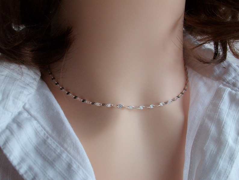 Collier ras de cou Argent, Chaine originale soleil, Choker fin femme image 2