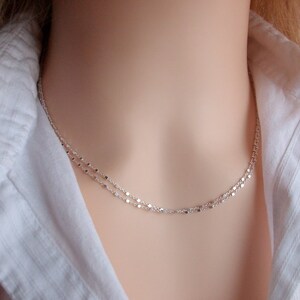 Collier multirang, Ras de cou Argent 925, Chaine petites perles carrées, Idée cadeau pour femme image 6