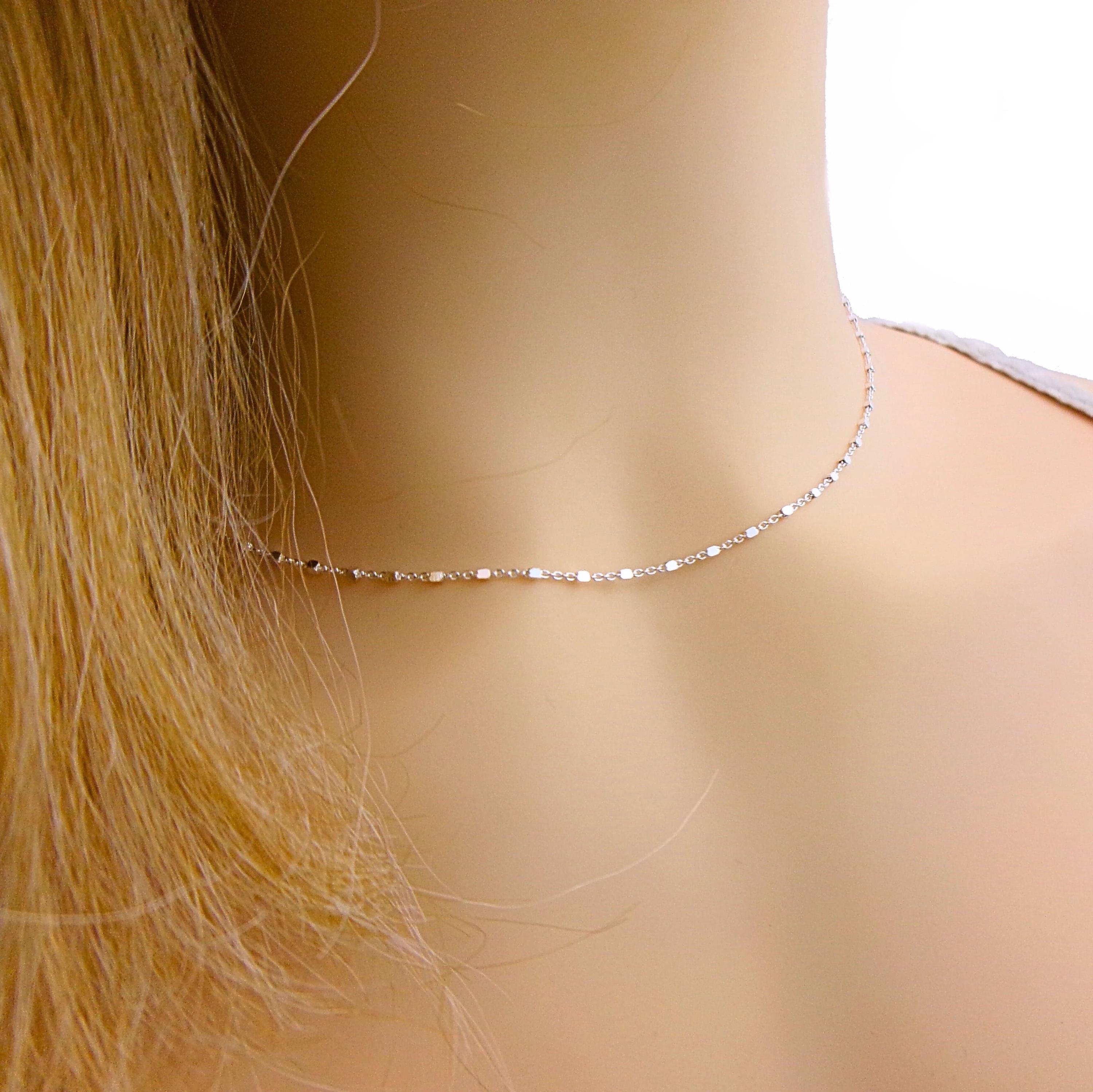 Sterling silver square bead choker necklace, Gift for women