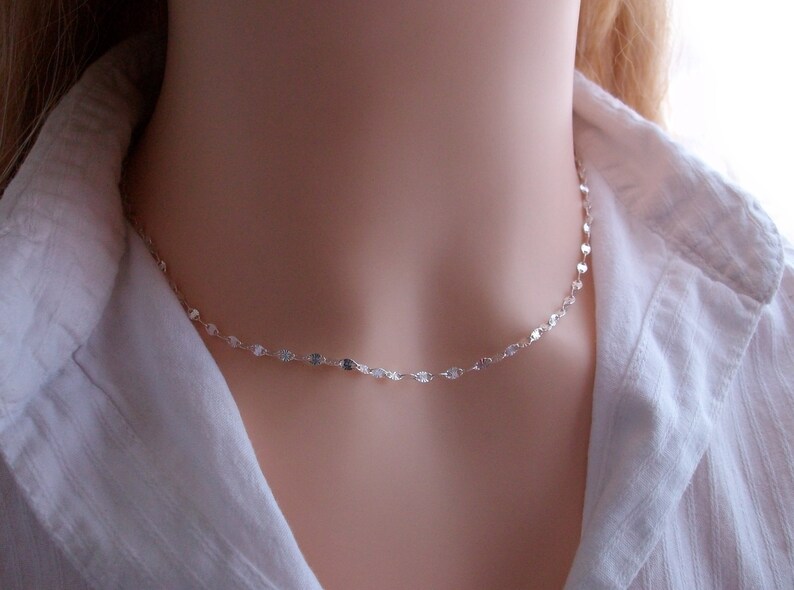 Collier ras de cou Argent, Chaine originale soleil, Choker fin femme image 7