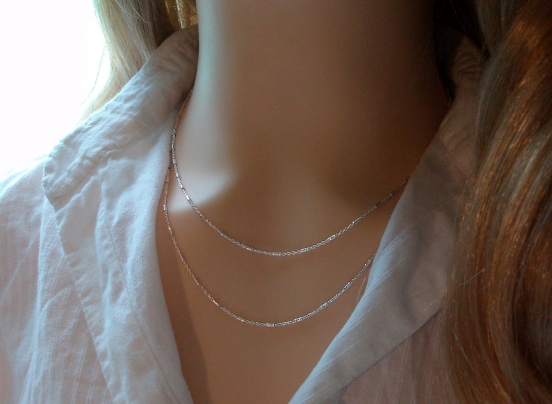 Collar de 2 cadenas de plata, cadena de tubos retorcidos, collar de varias hileras, minimalista, idea de regalo para mujer imagen 1