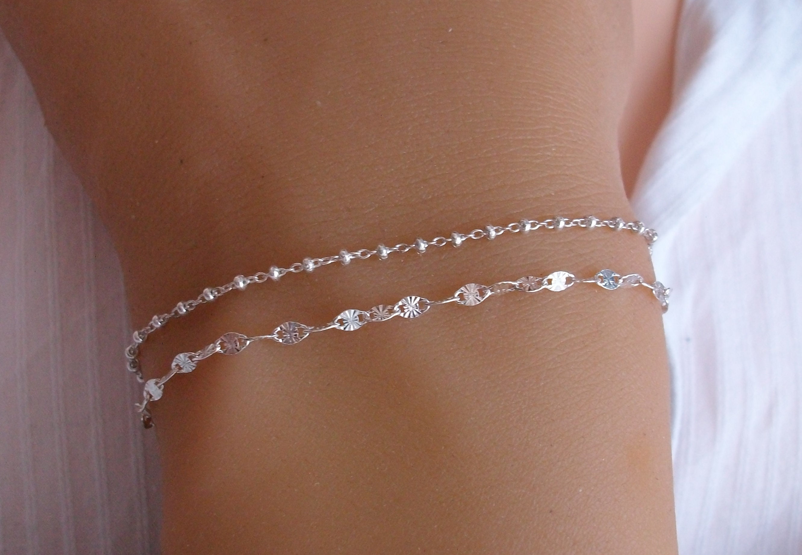 Bracelet argent femme multi chaines - bracelet fin - chaine perlée - maille  boule - 2 chaines - cadeau femme fille - Un grand marché