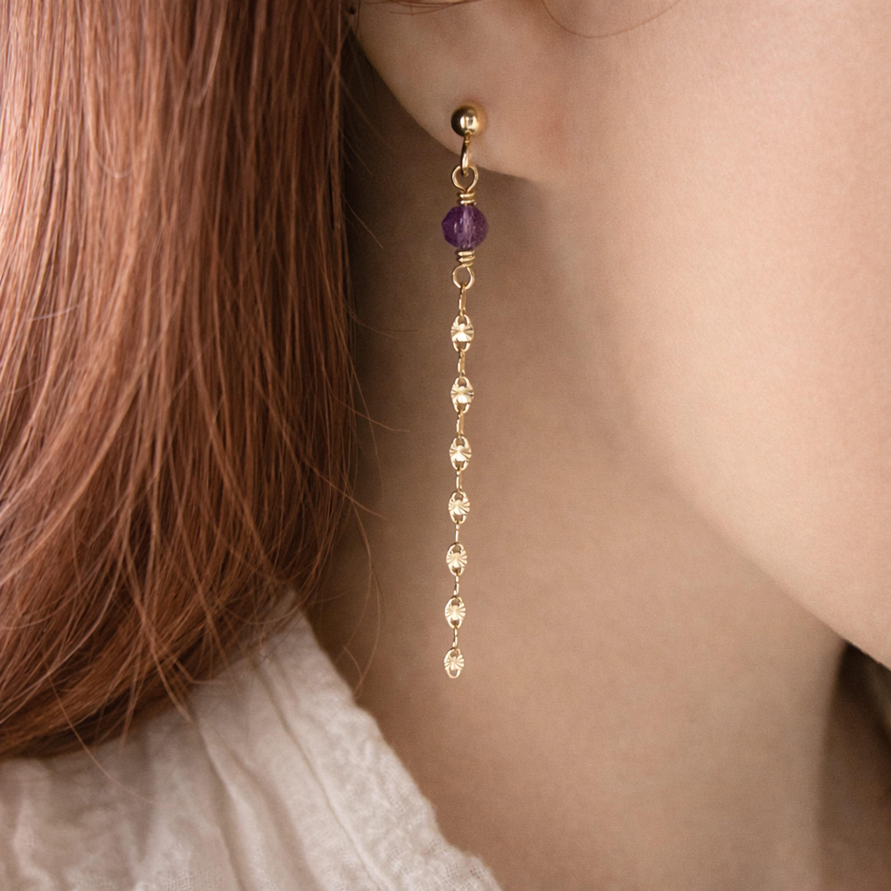 Boucles D'Oreilles Pendantes Chaîne Or Jaune 18 Carats - Modèle Clous Élégant