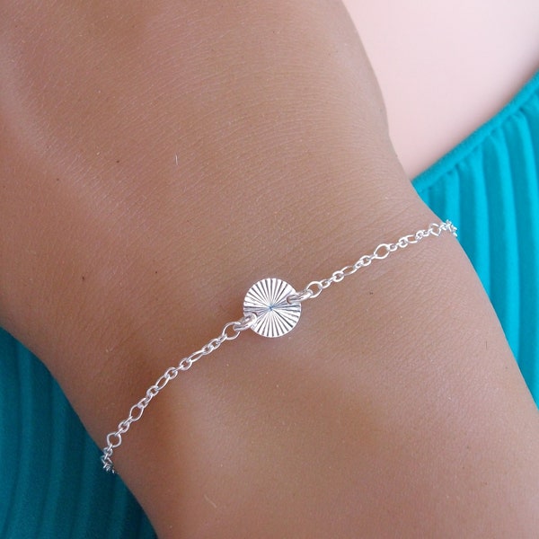 Bracelet soleil Argent, petite Médaille rayon de soleil, Idée cadeau femme