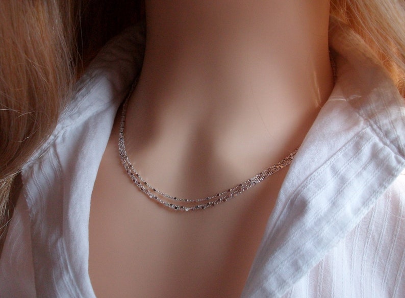 Collier multirang, Ras de cou Argent 925, Chaine petites perles carrées, Idée cadeau pour femme image 3