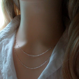 Collar de 2 cadenas de plata, cadena de tubos retorcidos, collar de varias hileras, minimalista, idea de regalo para mujer imagen 3