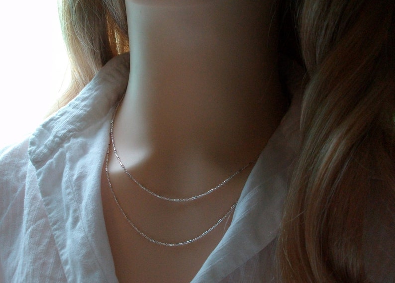 Collar de 2 cadenas de plata, cadena de tubos retorcidos, collar de varias hileras, minimalista, idea de regalo para mujer imagen 3