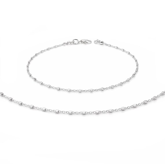 Parure de bijoux en argent 925 collier et bracelet chaîne petites perles carrées