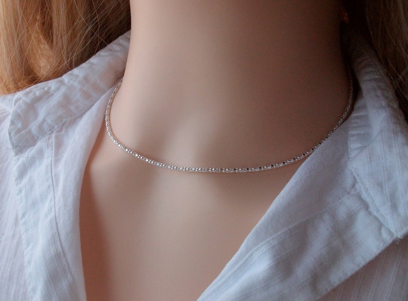 Silver choker necklace, Diamond chain, Shiny necklace, Gift idea for women image 9