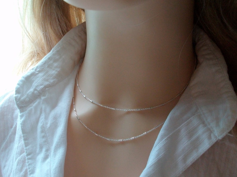 Collar de 2 cadenas de plata, cadena de tubos retorcidos, collar de varias hileras, minimalista, idea de regalo para mujer imagen 5