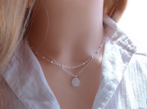 Set of Women\'s Silver Necklace, Choker, Ball Chain, Satellite, Hammered  Medal Necklace, Gift Idea - Etsy