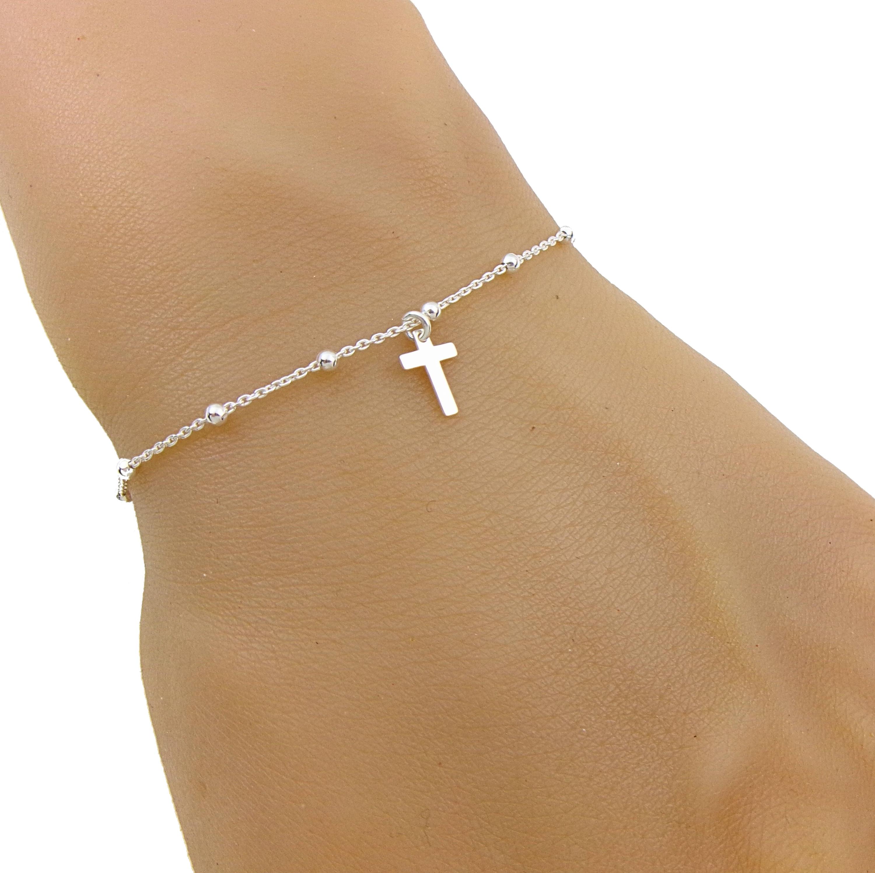 アクセサリー Vintage 50s Silver Chain Cross Bracelet Sterling Silver Carved Chain Cross Bracelet