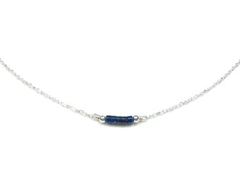 Collier fin lapis lazuli Argent, Pierres naturelles, Ras de cou, Idée cadeau femme