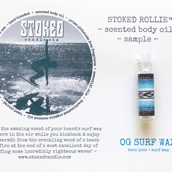 Stoked Rollie™ Micro Body Oil ~ handmade, perfume oil sample, phthalate free, alcohol free, moisturizing, unisex, surfer, boho, vegan, beach