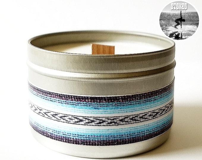 Stoked Candle™ SURF'S UP!  hand poured, 100% soy wax, eco wood or cotton wick, phthalate free oil, travel tin, unisex, summer, beach, surfer