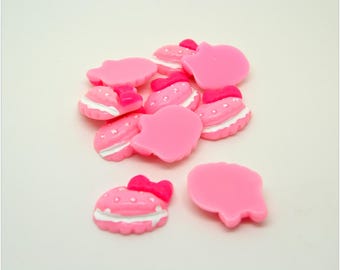 10 cabochons white cream pink cake resin pink bow