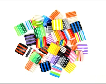 10 multicolored striped square resin cabochons