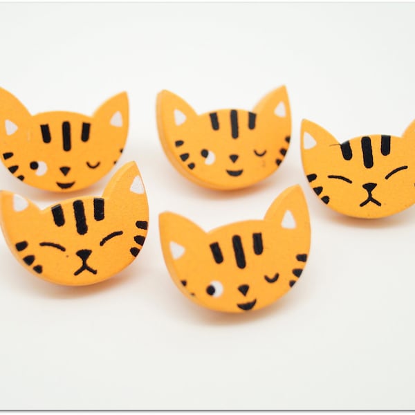 Lot de 5 boutons bois - déco chat