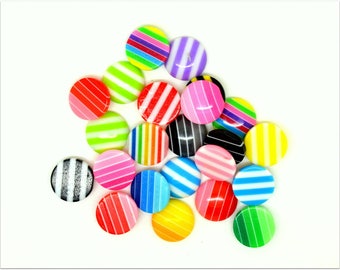 20 small round striped multicolored resin cabochons