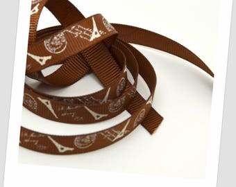 1 meter of Ribbon - Brown - 9mm Paris / Eiffel Tower