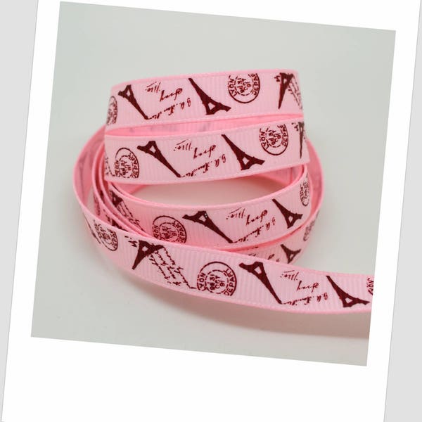 1 meter of Ribbon 9mm - pink - Paris / Eiffel Tower