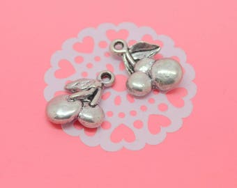2 silver metal cherry charms