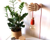 WOODISON - WALL LAMP - wall sconce, wood lamp, wall light, hand lamp, lighting, wood hand, industrial lamp, loft, porcelain, textile cable