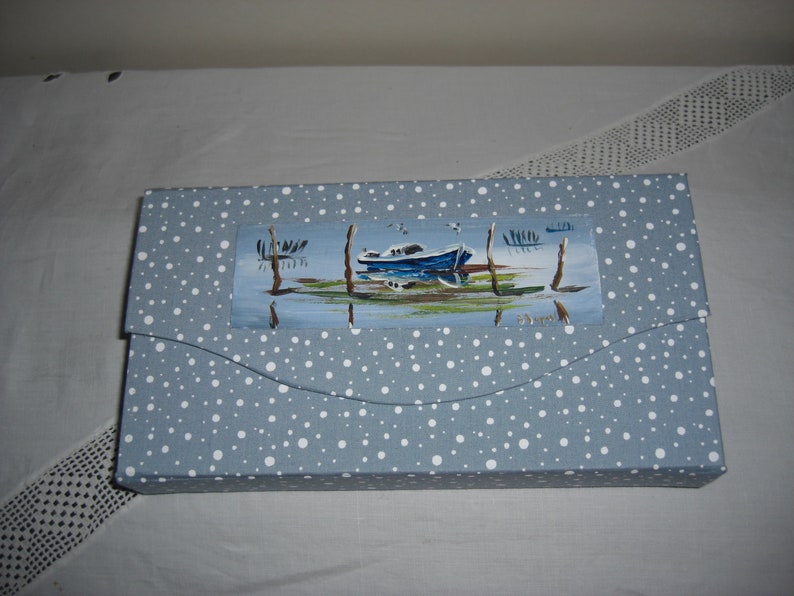 Boite pochette peinture signée thème de la mer, broderie intérieure image 3