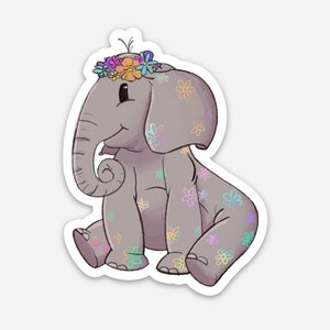 ¡Dibujado a mano! Lindo elefante vinilo pegatina - 3"x2.29" pegatina impermeable resistente a los arañazos. También viene estampado.