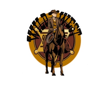 Disegnato a mano! Adesivo cowboy del selvaggio West - adesivo in vinile spesso impermeabile e resistente ai graffi 4"x2,25"! Disponibile anche in stampa!