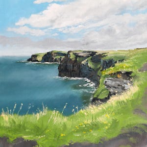 Ireland Coast Art Print | Cliffs and Ocean Oil Painting | Wild Atlantic Way Landscape | Travel Wall Art