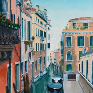 Venetië Canal Art Print | Reproductie olieverfschilderij Italië | Europese reiskunst aan de muur | Gondelkanaalscène