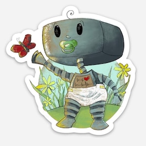 Disegnato a mano! Adesivo simpatico baby robot - Adesivo in vinile spesso 3" impermeabile e resistente ai graffi. Disponibile anche in stampa!