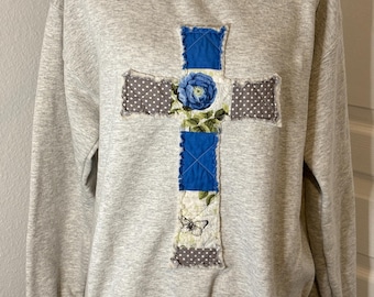 Made-to-Order Patchwork Quilted Cross Crewneck Sweatshirt
