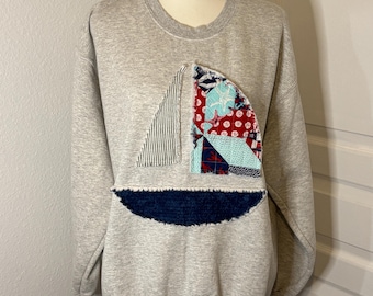 Summer Sailboat Quilted Patchwork Sweatshirt/T-shirt