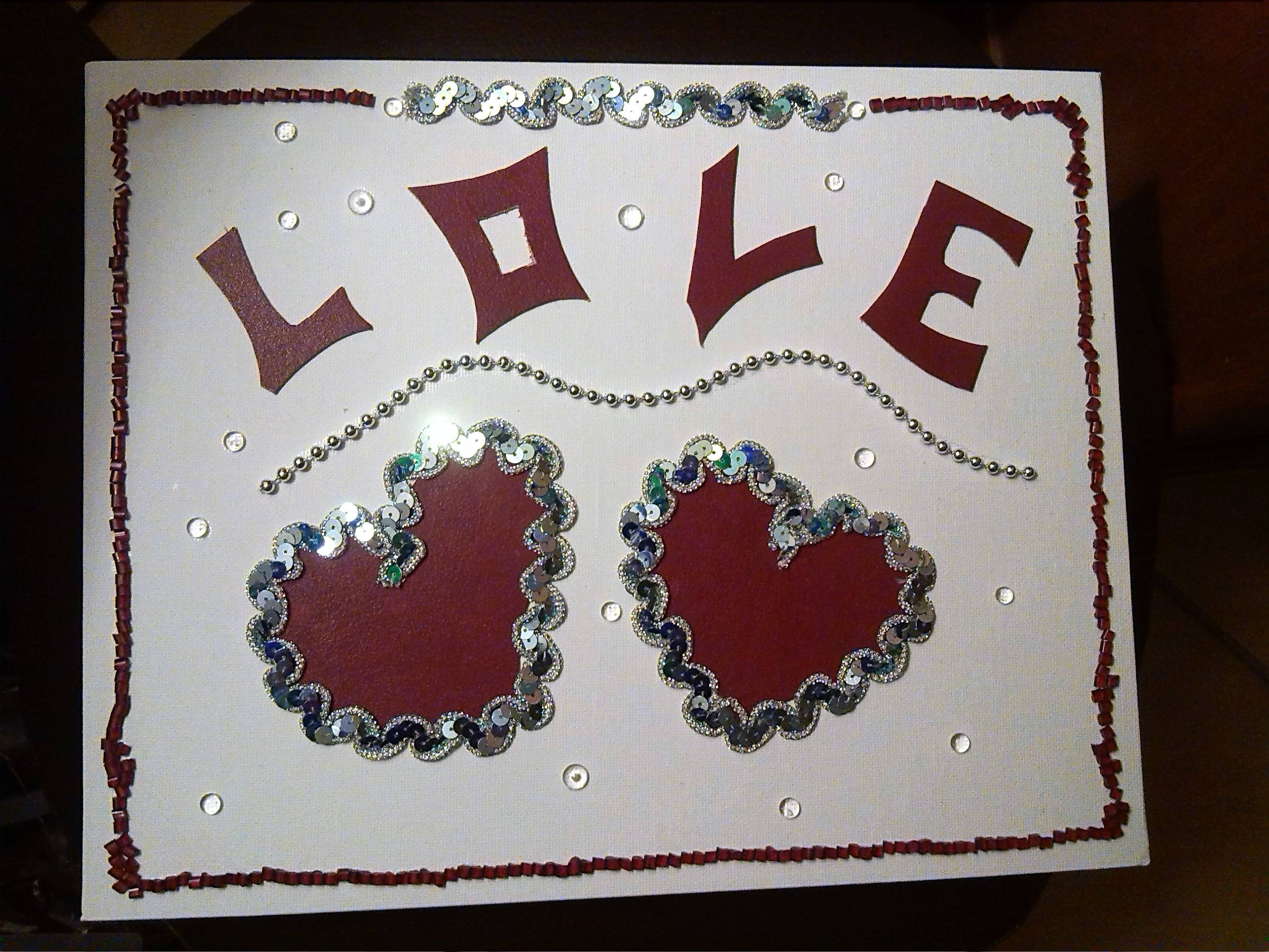 Tableau Mural, Tableau Love, Duo de Coeurs Cuir/ Perles/Paillettes, Idée Cadeau Fête Des Mères, Cade