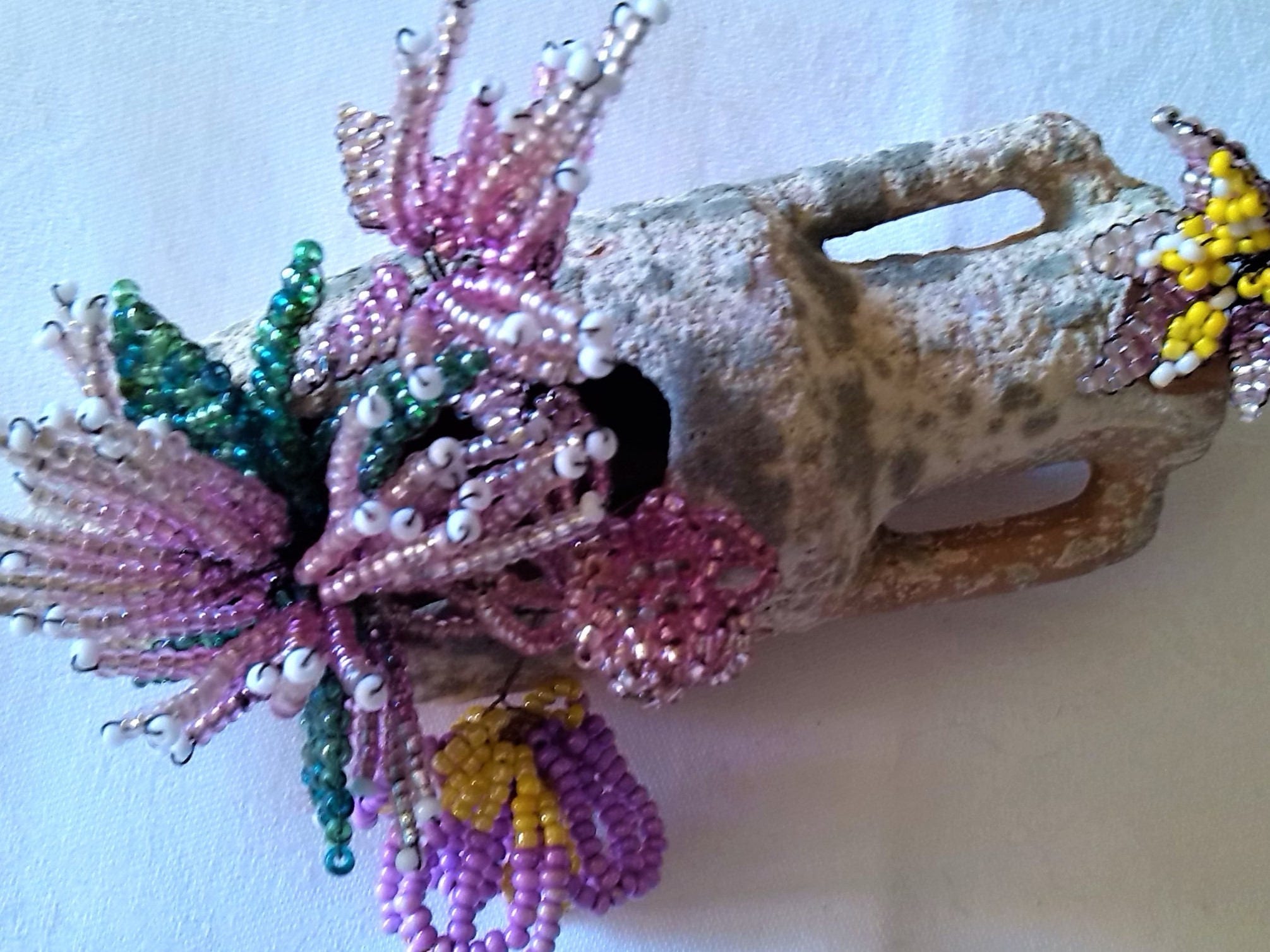 Cadeau en Perles, Amphore et Bouquet de Fleurs, Poterie Fleurie, Décoration Mer, Composition Florale
