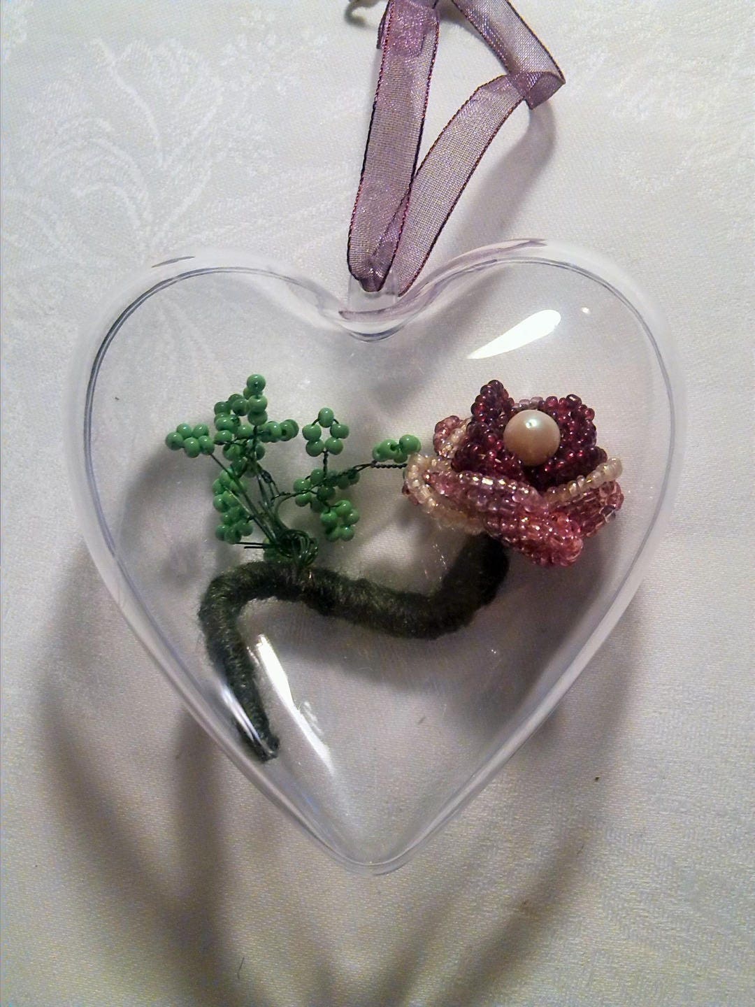 Cadeau Fête Des Mères, Coeur en Fleur, Fleur Perles , Cadeau Perles Fait Main, Cœur Unique, Amour, A