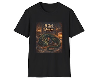 A Girl and Her Dragon T-Shirt | Fantasy Dragon Artwork, Cozy Cavern Scene