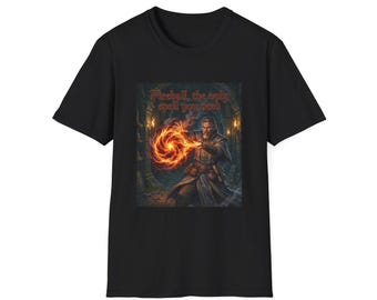 Fire Mage Spellcaster Fireball T-Shirt | Fantasy Wizard Art, Magic Flames