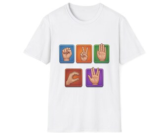 Emoji Hand Sign Grid T-Shirt | Peace Love Rock Paper Scissors ASL-inspired