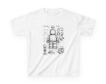 Blueprint figure Tee | Kids Minifigure Diagram Shirt, Toy Parts Sketch