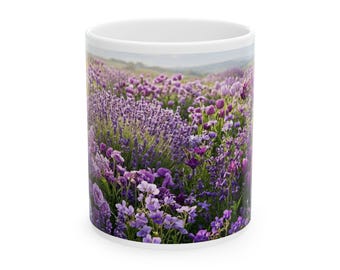 Lavender Flower Field Photography Mug | Ceramic Coffee Cup