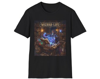 Wizard Life illustration T-Shirt | Mage, Spellcasting, Fantasy Library