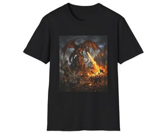 Fire-Breathing Dragon Art T-Shirt | Fantasy Battle Scene
