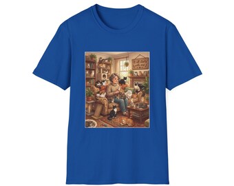 Cozy Reading Nook T-Shirt | Cat Lady Illustration, Vintage Home Scene
