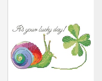 Rainbow Snail Cross Stitch Pattern: Shamrock, St Patricks Day (PDF Pattern)