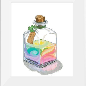 Lucky potion cross stitch pattern St. Patrick&#39;s day design Rainbow in a bottle pdf pattern Colorful potion pdf chart St. Patrick&#39;s day gift