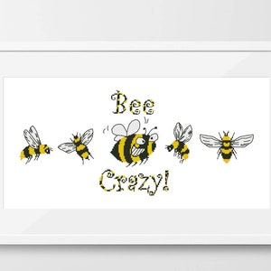 Bee crazy cross stitch pattern Bee pdf pattern Animal cross stitch Insect cross stitch pdf Funny cross stitch design Counted cross stitch