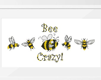 Bee crazy cross stitch pattern Bee pdf pattern Animal cross stitch Insect cross stitch pdf Funny cross stitch design Counted cross stitch